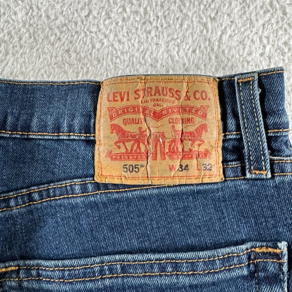 Men's Size 34x32 Levi 505 Regular Fit Denim Blue Jeans Medium Wash Clean - Picture 3 of 11